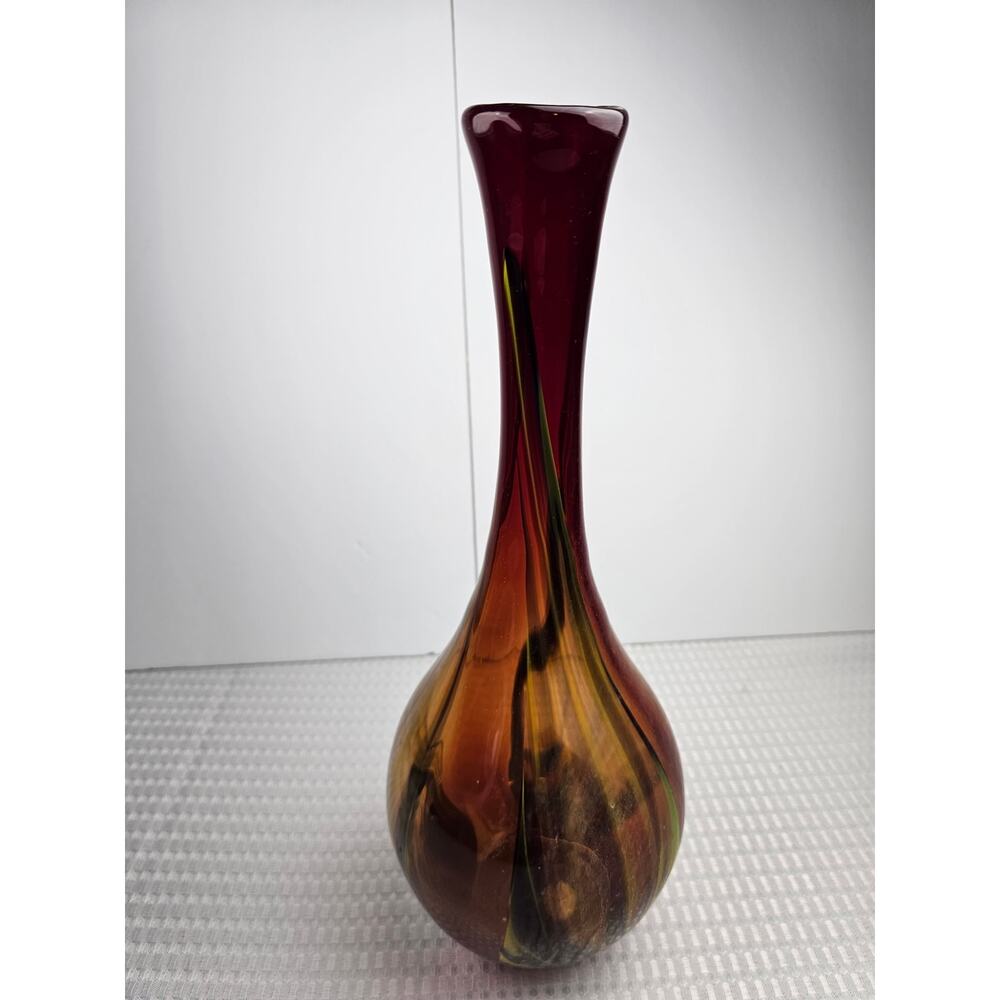 Vintage Pier One Colorful Tall Blown‎ Glass Vase Red Orange Green Yellow Blue